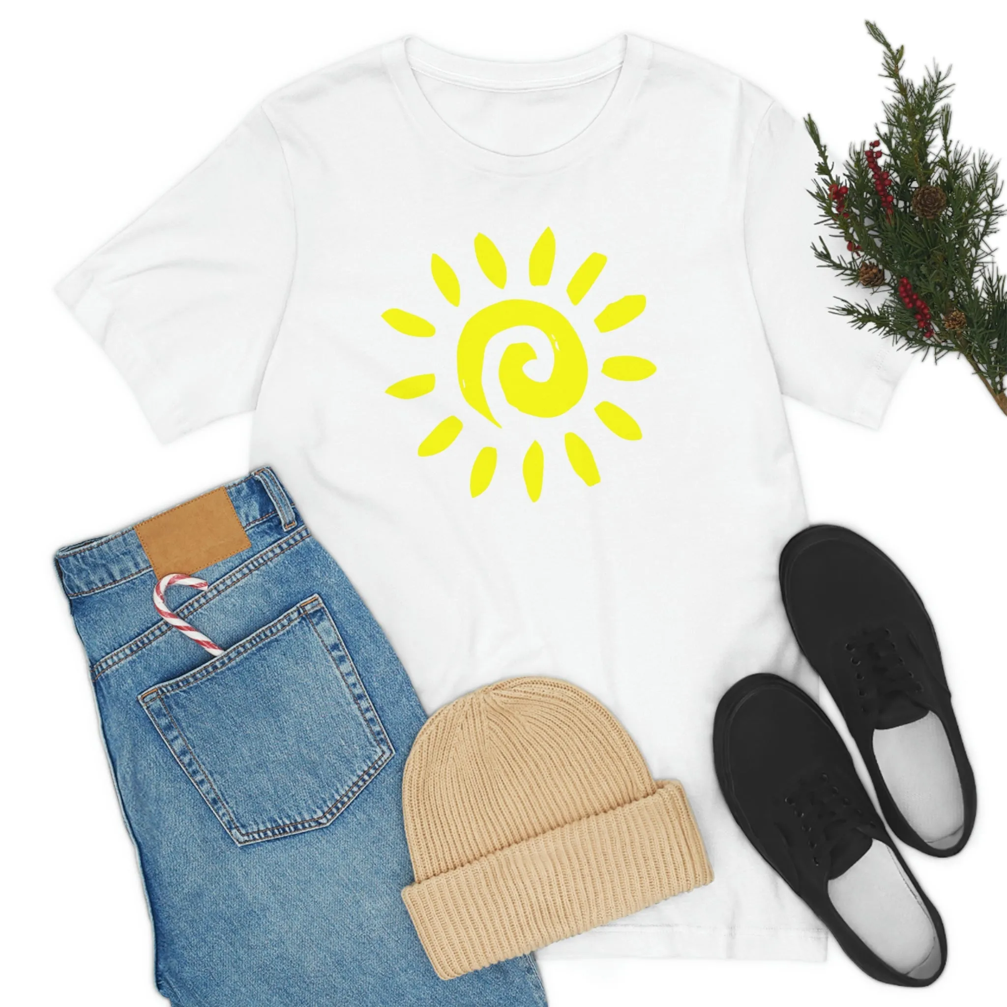 Spiral Yellow Sun Short Sleeve T-Shirt, Sun Rays Tee