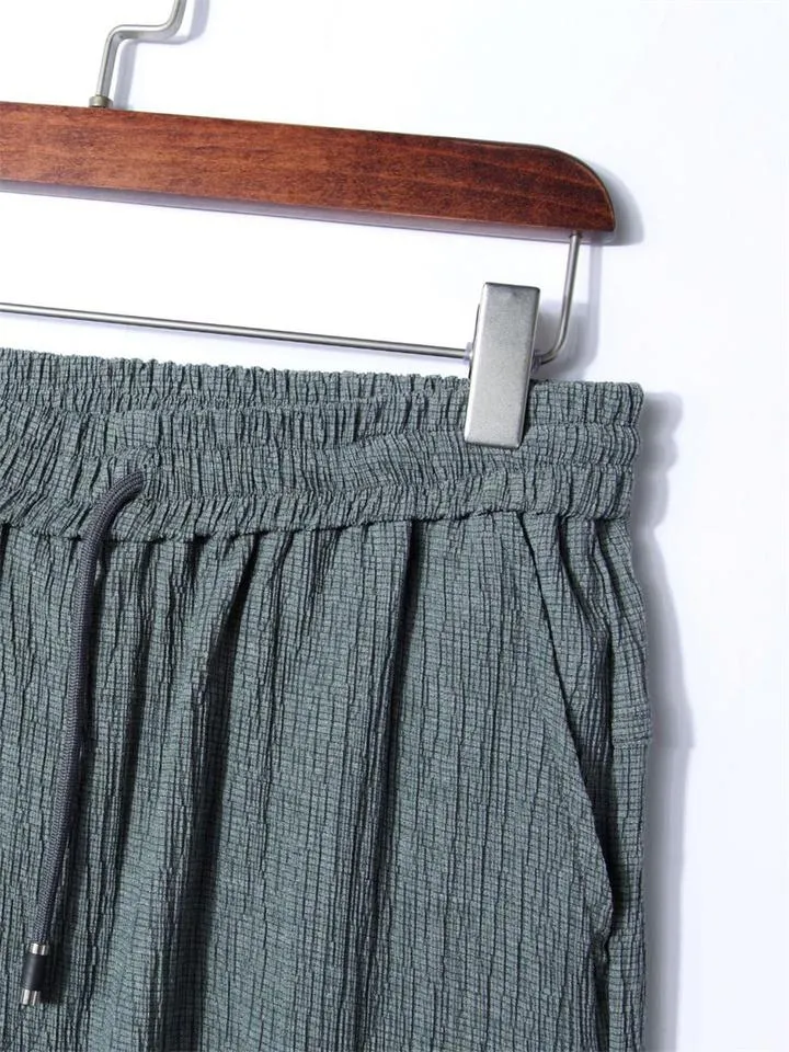 Summer Plus Size Loose Straight Cotton Elastic Waist Men's Casual Trousers